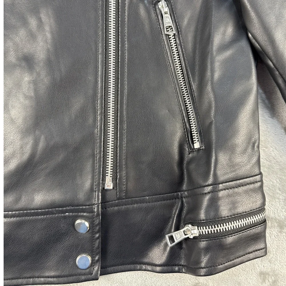 Zara Jacket Kids 13-14 Biker Black Faux Leather Asymmetrical Zip EUC